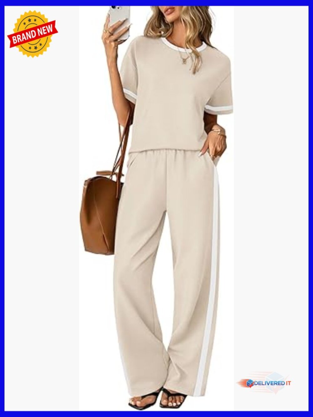 2 Piece Matching Sets for Women Summer Lounge Set Wide Leg Pants with Pockets